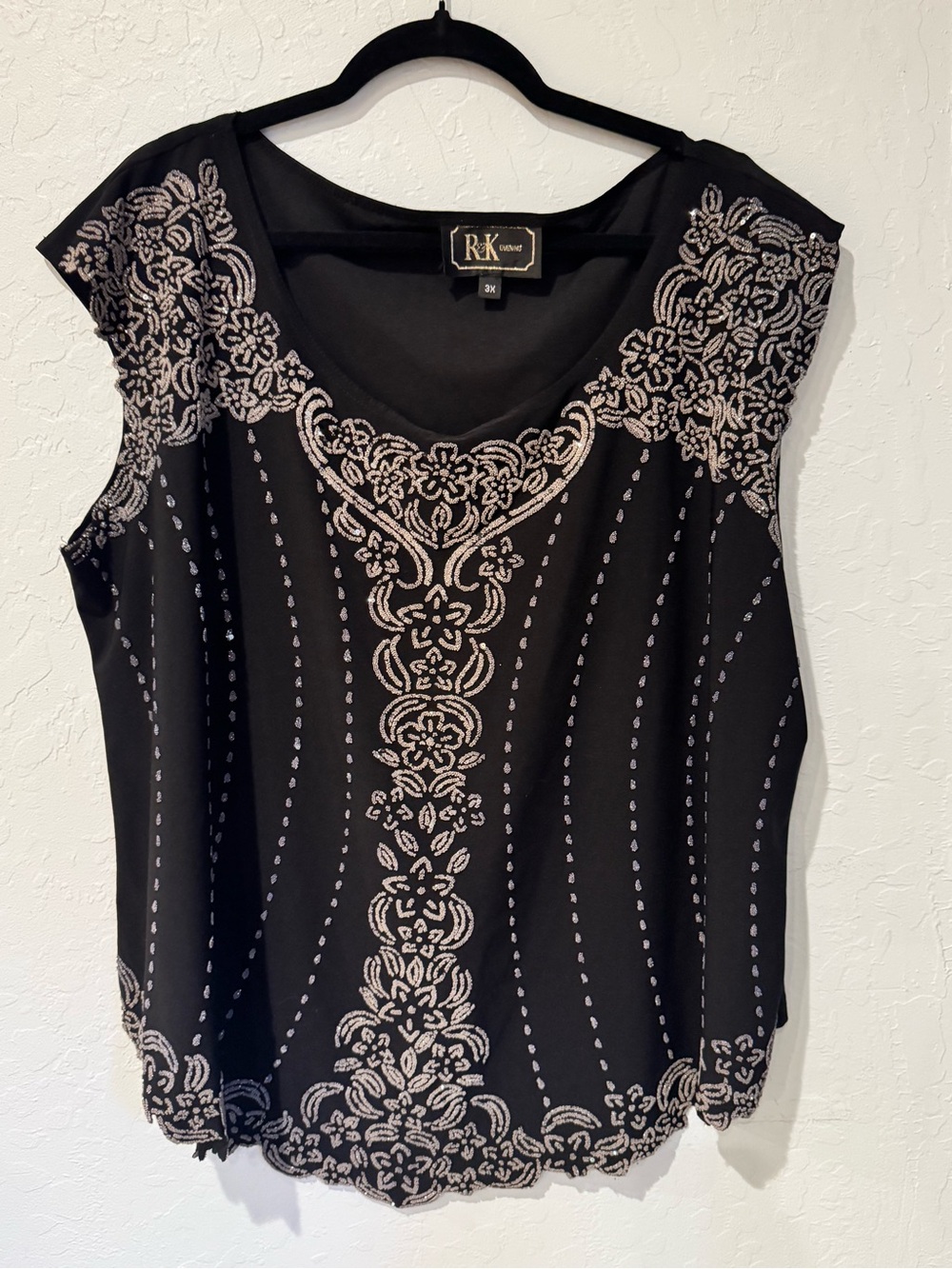 Black Sleeveless Embroidered Scoop Neck Top